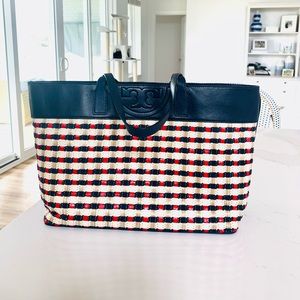 Tory Burch Raffia + Leather Tote